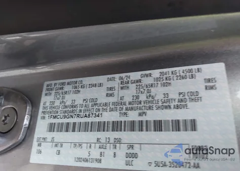 2024 Ford Escape Active из США, поврежденный, VIN 1FMCU9GN7RUA87341